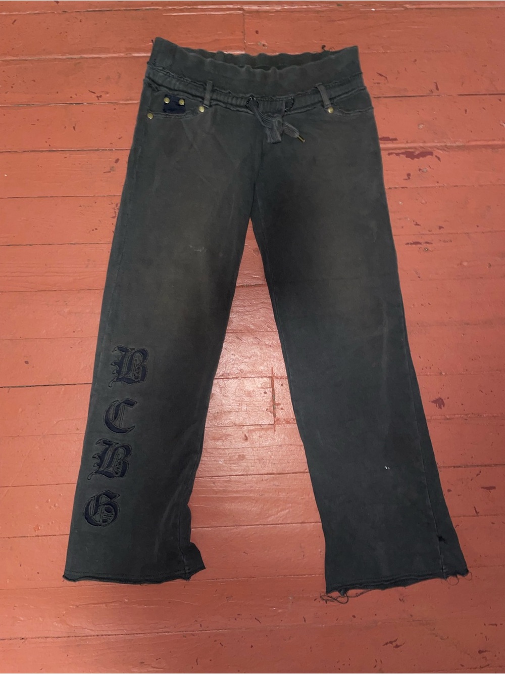 BCBGMaxAzria Black Relaxed Drawstring Jeans with Side Lettering